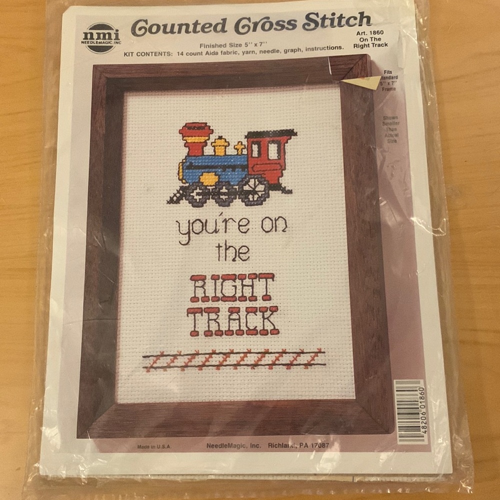 VINTAGE NMI COUNTED CROSS STITCH KIT (YOU’RE ON THR RIGHT TRACK) NWOTS:5x7